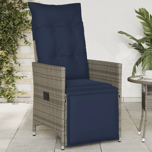 Chaise de jardin inclinable avec coussins en résine tressée grise