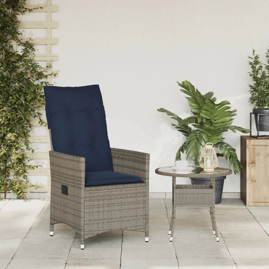 Chaise de jardin inclinable avec coussins en résine tressée grise - 3