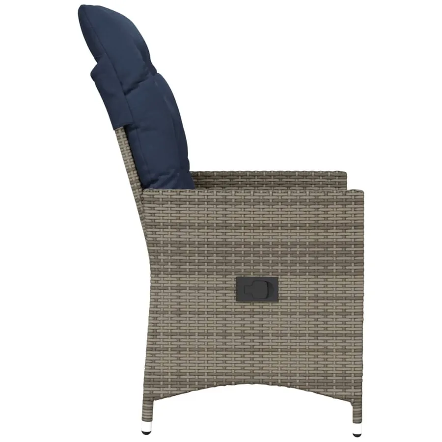 Chaise de jardin inclinable avec coussins en résine tressée grise - 5