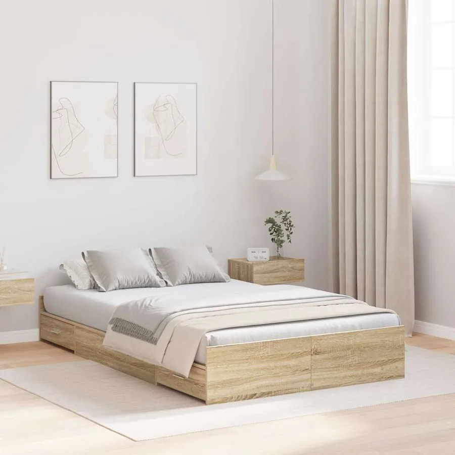 Cadre de lit avec rangement Chêne Sonoma 120 x 190 cm
