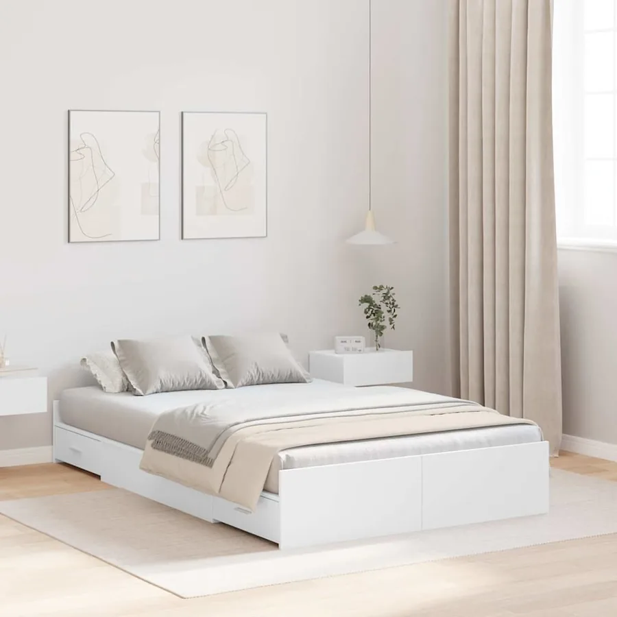 Cadre de lit avec rangement avec tête de lit Blanc 120 x 190 cm
