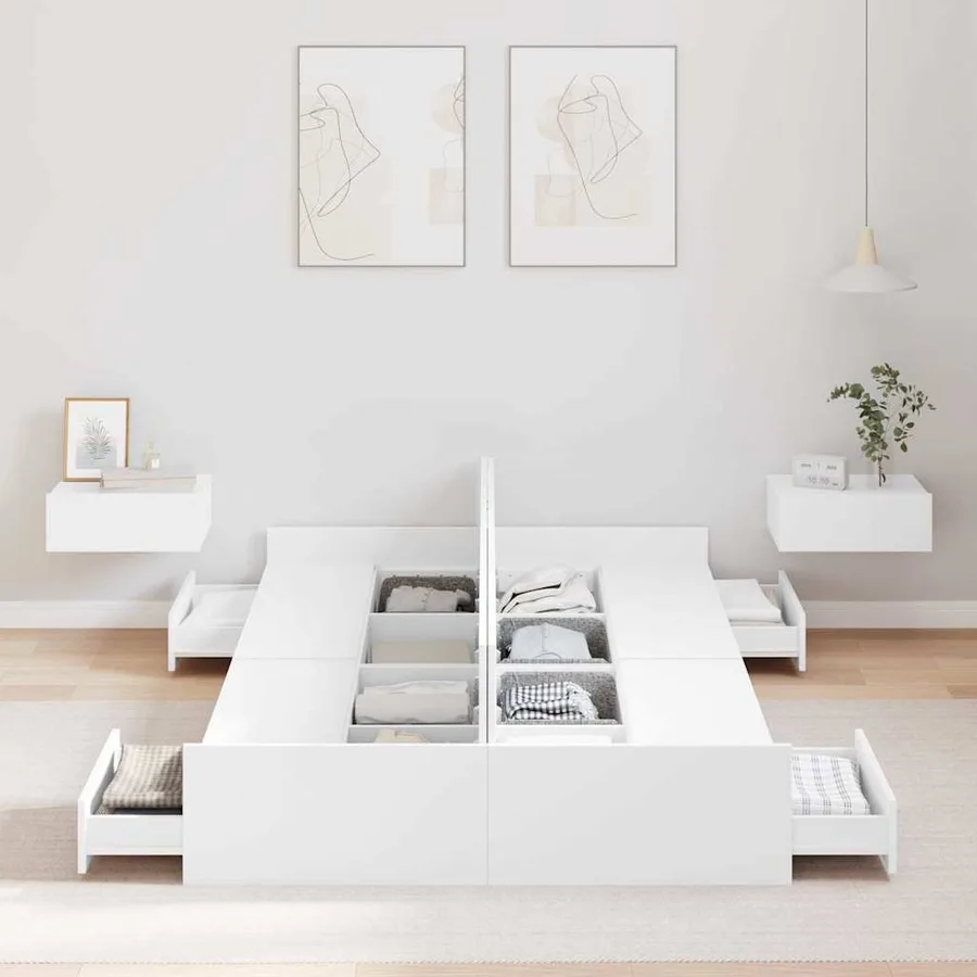 Cadre de lit avec rangement avec tête de lit Blanc 120 x 190 cm - 3