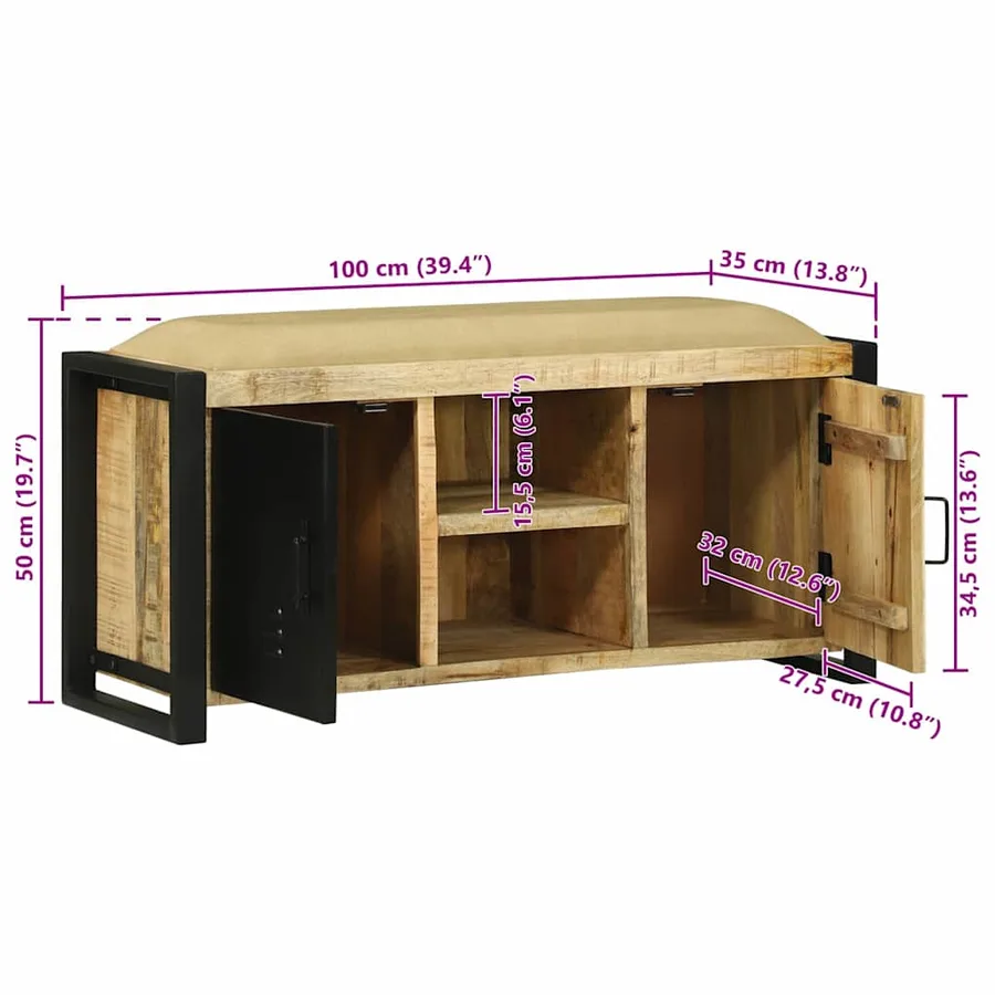 Cabinet Banc Marron 100 x 35 x 50 cm Bois de manguier massif - 13