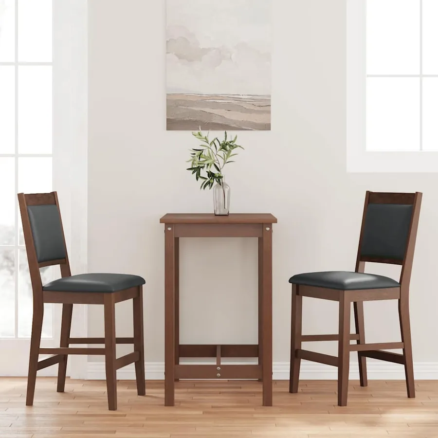 Tabourets de bar avec coussins (lot de 2) en bois massif marron et caoutchouc