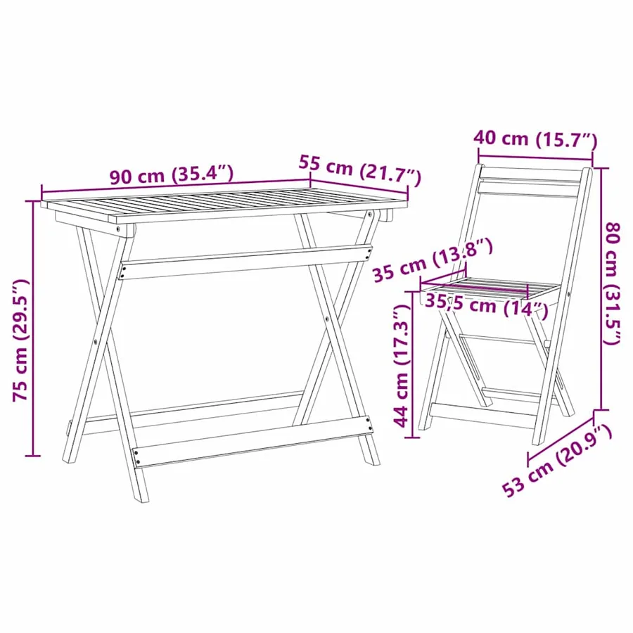 Ensemble bistrot 5 pcs Huile Naturelle Bois d'Acacia Massif - 12