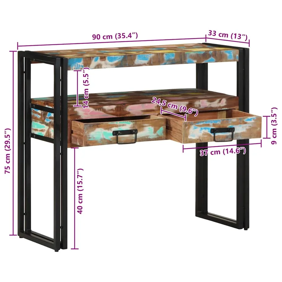 Table console Multicolore 90 x 33 x 75 cm Bois Recyclé Solide - 13