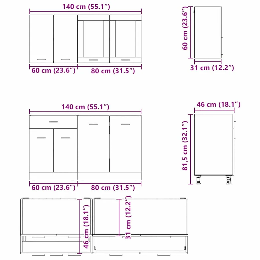 Unité de cuisine Lyon 4 pcs Sonoma gris Bois d'ingénierie - 7