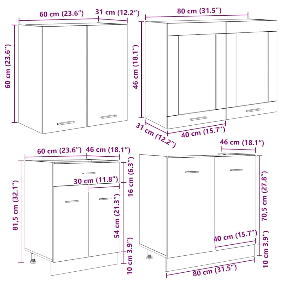 Unité de cuisine Lyon 4 pcs Sonoma gris Bois d'ingénierie - 8