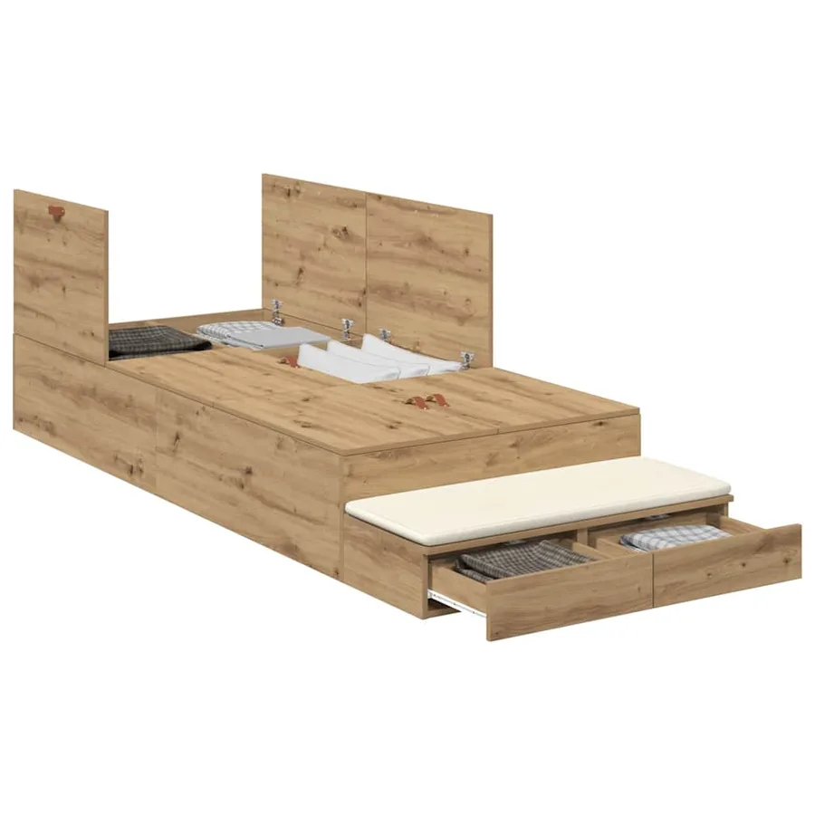 Cadre de lit avec rangement avec tiroir Chêne artisanal 100 cm - 3