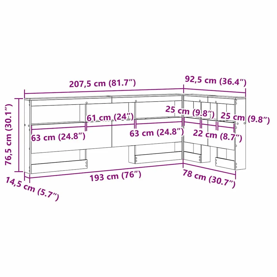 Tête de lit de rangement Chêne noir 75 cm Bois d'ingénierie - 12