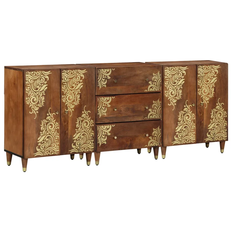 Ensemble de Meubles de Salle de Bain 3 pcs Miel Brun et or