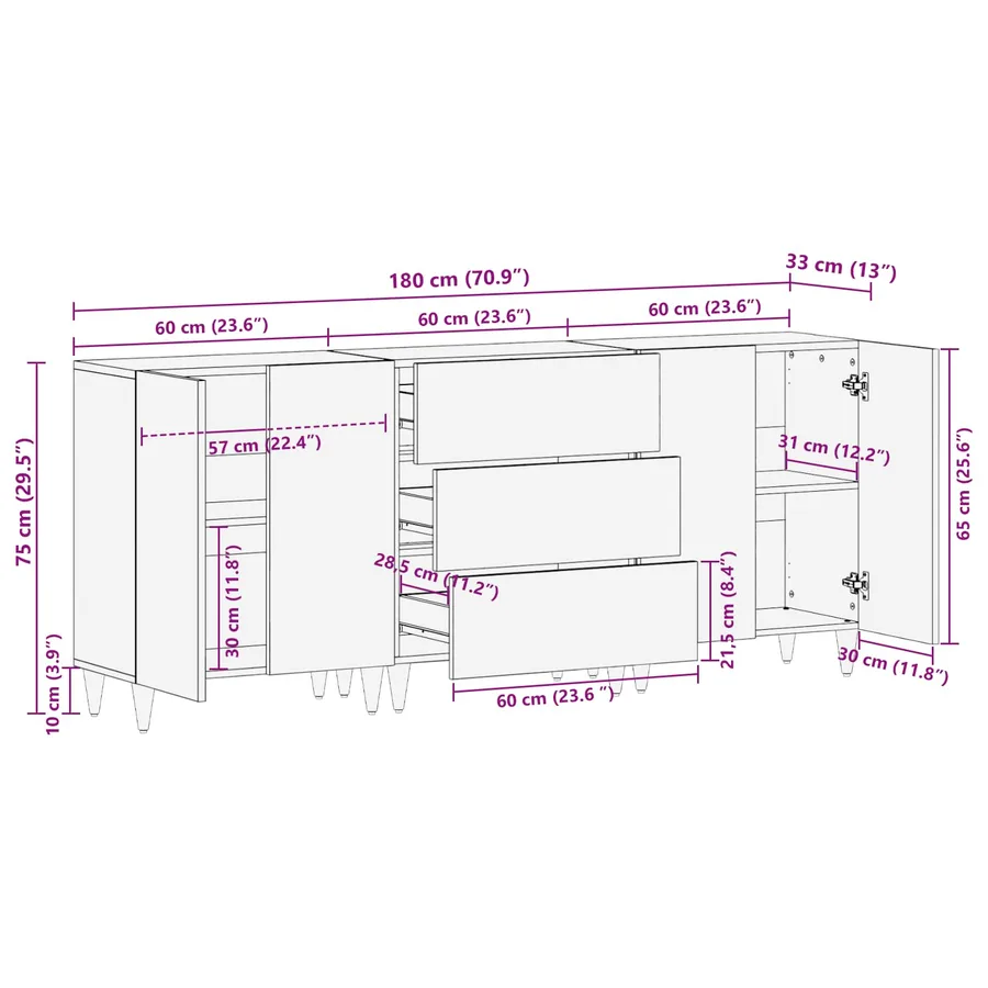 Ensemble de Meubles de Salle de Bain 3 pcs Miel Brun et or - 12