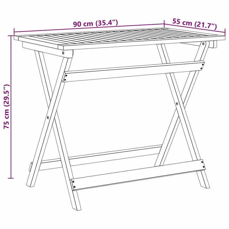 Table de Jardin Marron 90 x 55 x 75 cm Bois d'Acacia Massif - 11