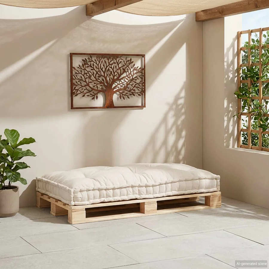 Coussin de canapé sur palette Crème 120 x 80 x 12 cm Tissu - 3