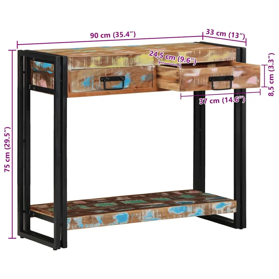 Table console Multicolore 90 x 33 x 75 cm Bois Recyclé Solide - 13