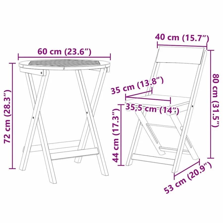 Ensemble de salle à manger pour jardin 3 pcs Huile Naturelle - 12