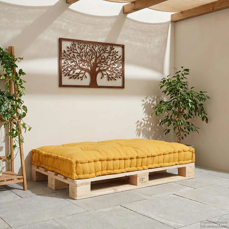 Coussin de canapé sur palette Jaune 120 x 80 x 12 cm Tissu - 3