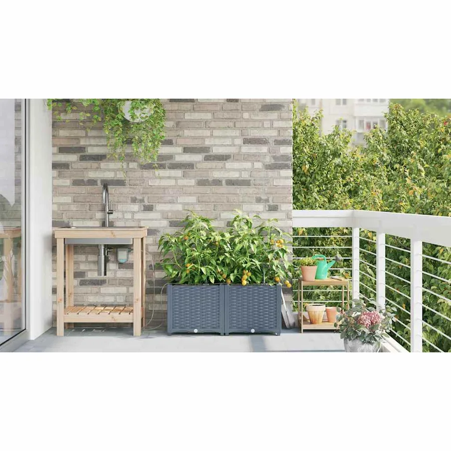 Cache-pot de jardin 2 pc Gris clair 80 x 40 x 37,5 cm PP - 4