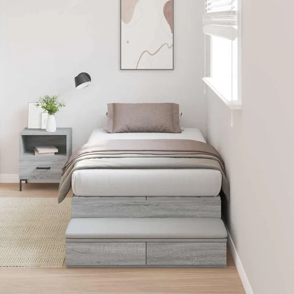 Cadre de lit avec rangement Gris Sonoma 90 cm Bois d'ingénierie