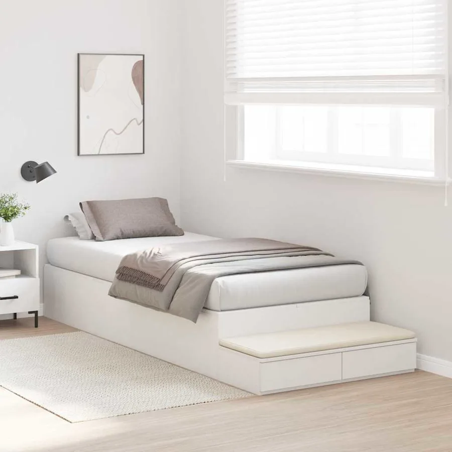 Cadre de lit avec rangement Blanc 90 cm Bois d'ingénierie - 3
