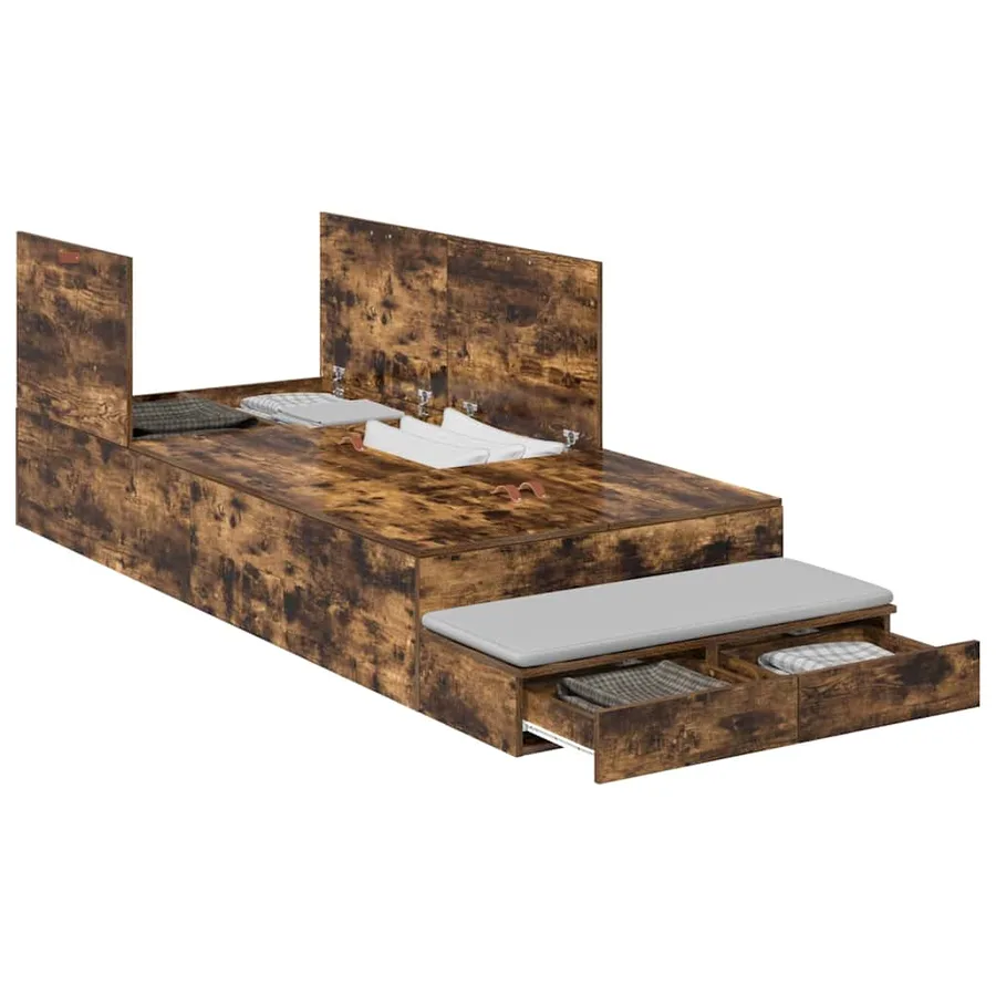Cadre de lit avec rangement Chêne fumé 80 cm Bois d'ingénierie - 3