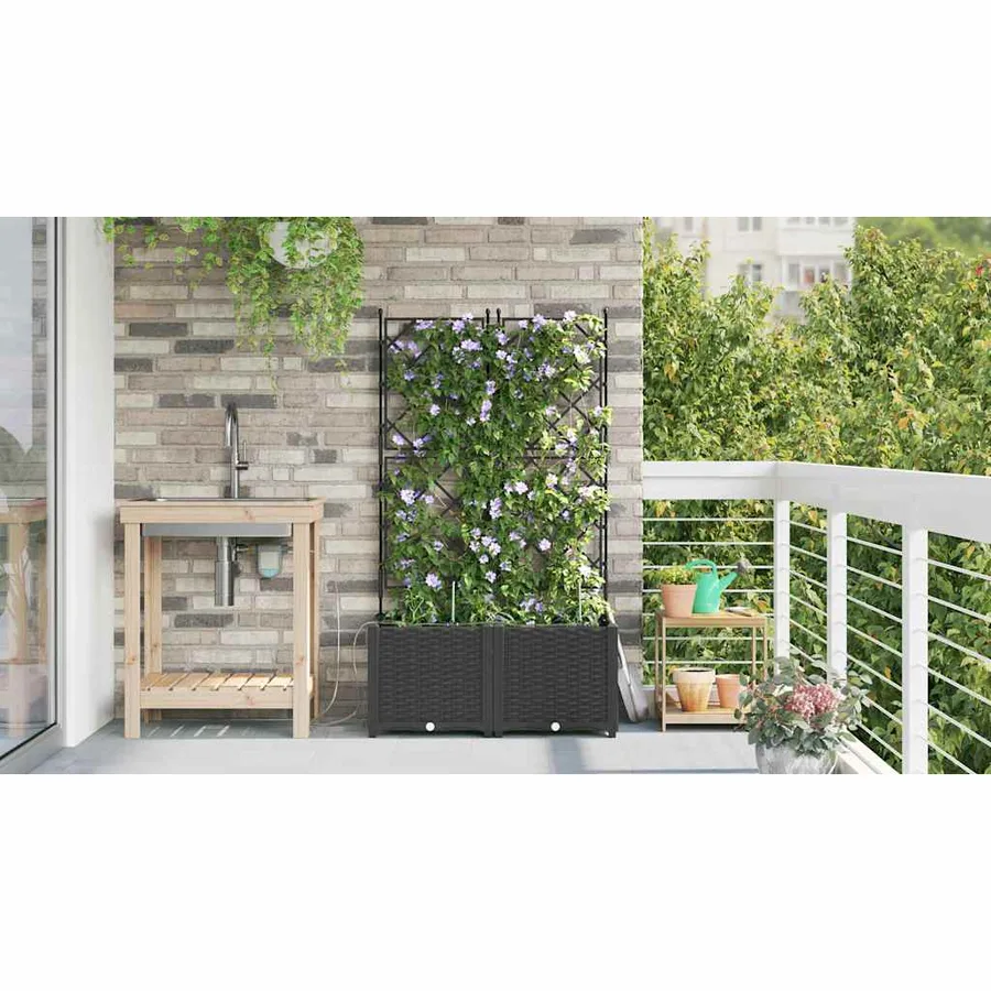 Cache-pot de jardin 2 pc Noir 80 x 40 x 142 cm PP - 4
