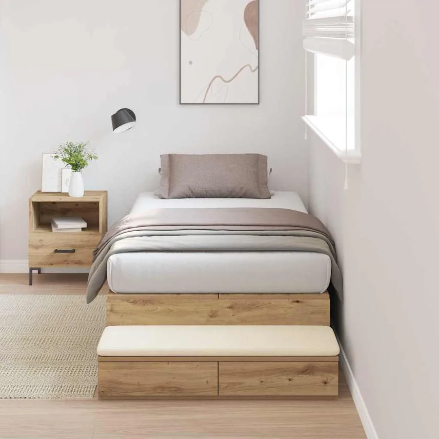 Cadre de lit avec rangement avec tiroir Chêne artisanal 90 cm