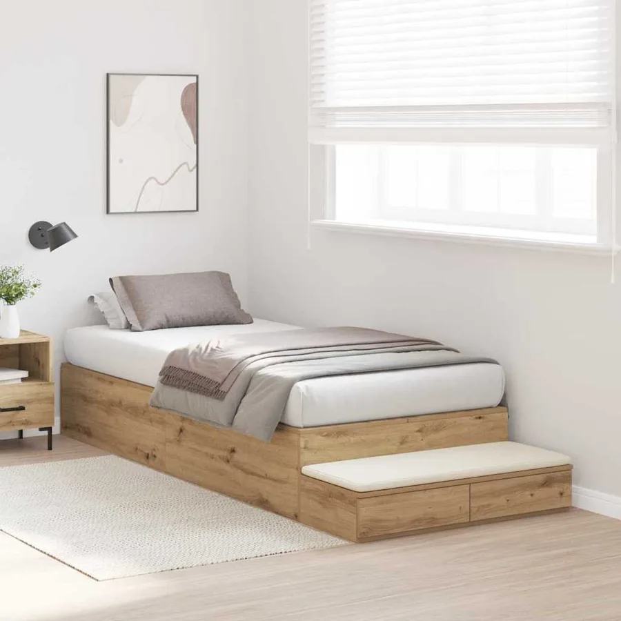 Cadre de lit avec rangement avec tiroir Chêne artisanal 90 cm - 5