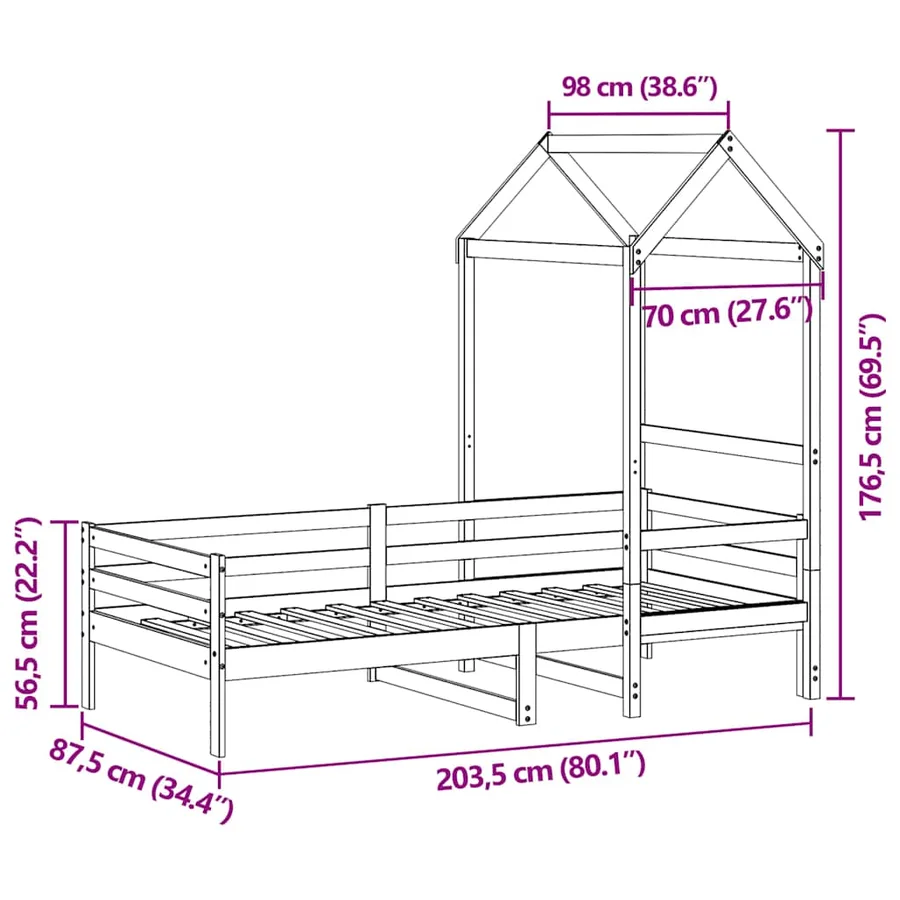 Lit de jour avec toit sans matelas 80x200 cm bois massif - 12