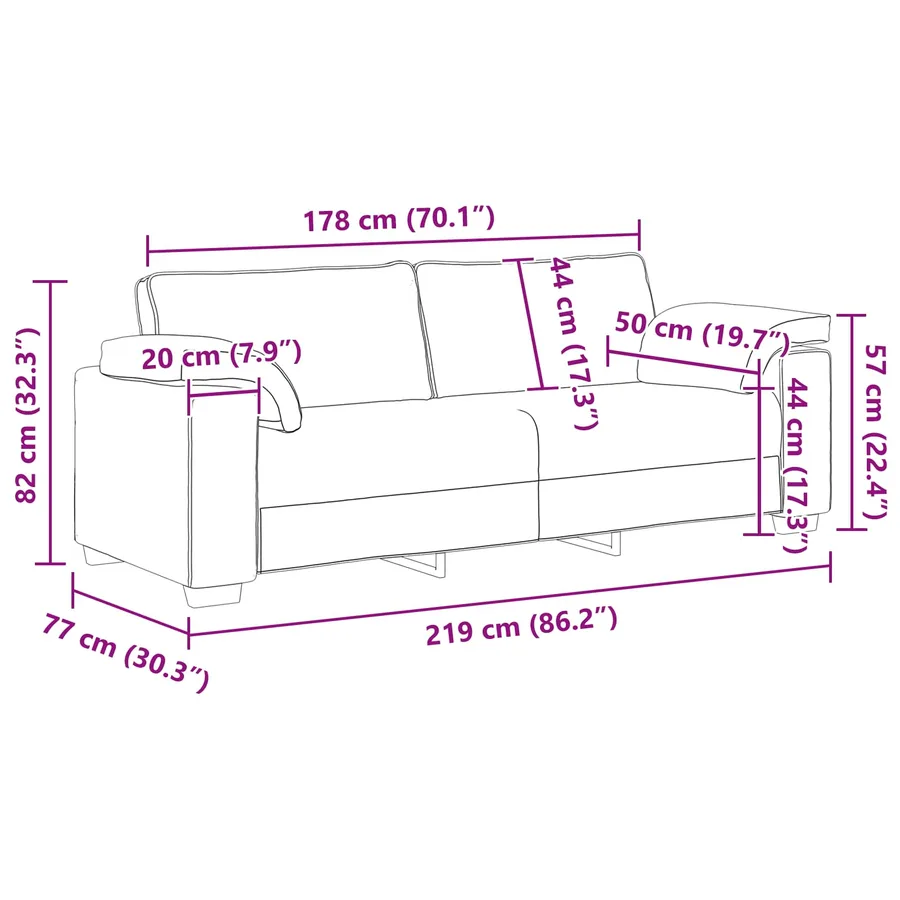 Canapé 2 pcs Noir 219 x 80 x 82 cm tissu - 12