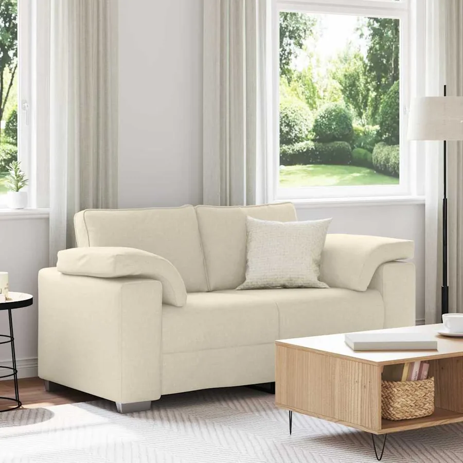Sofa 2 places Beige 160 cm Tissu en lin mélangé