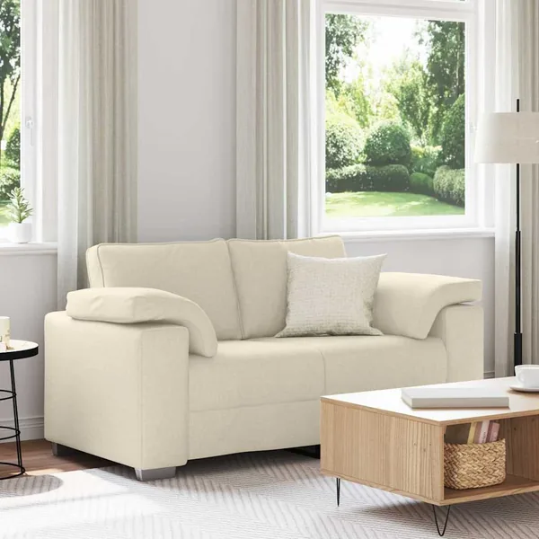 Sofa 2 places Beige 160 cm Tissu en lin mélangé