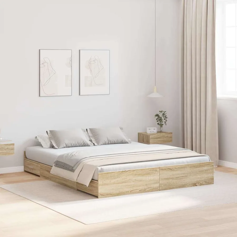 Cadre de lit avec rangement Chêne Sonoma 135 x 190 cm