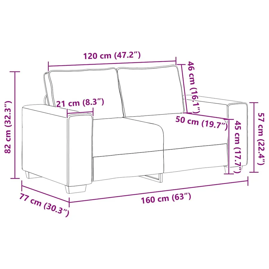 Ensemble de canapé 2 pcs avec coussins en tissu marron - 10