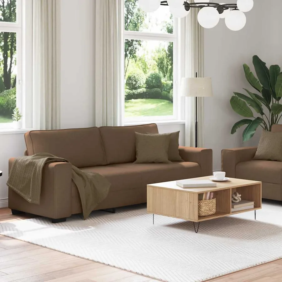 Ensemble de canapé 2 pcs avec coussins en tissu marron - 3