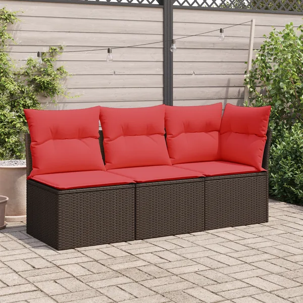Canapé de jardin avec coussins 3 places en résine tressée marron