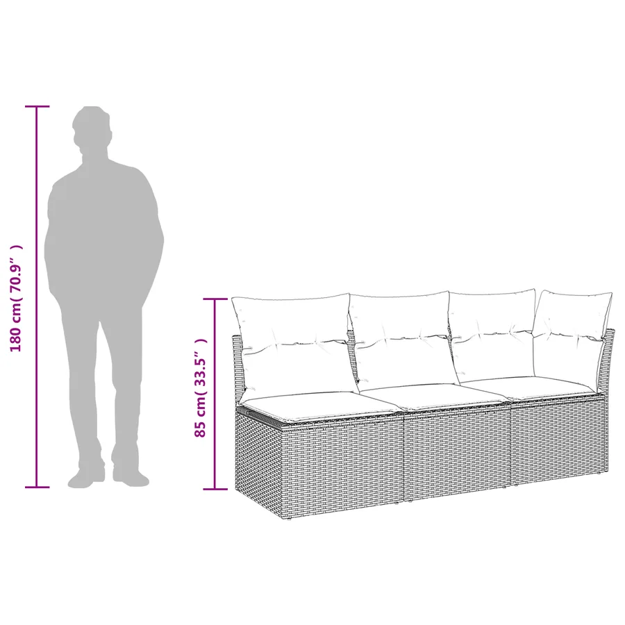 Canapé de jardin avec coussins 3 places en résine tressée marron - 11