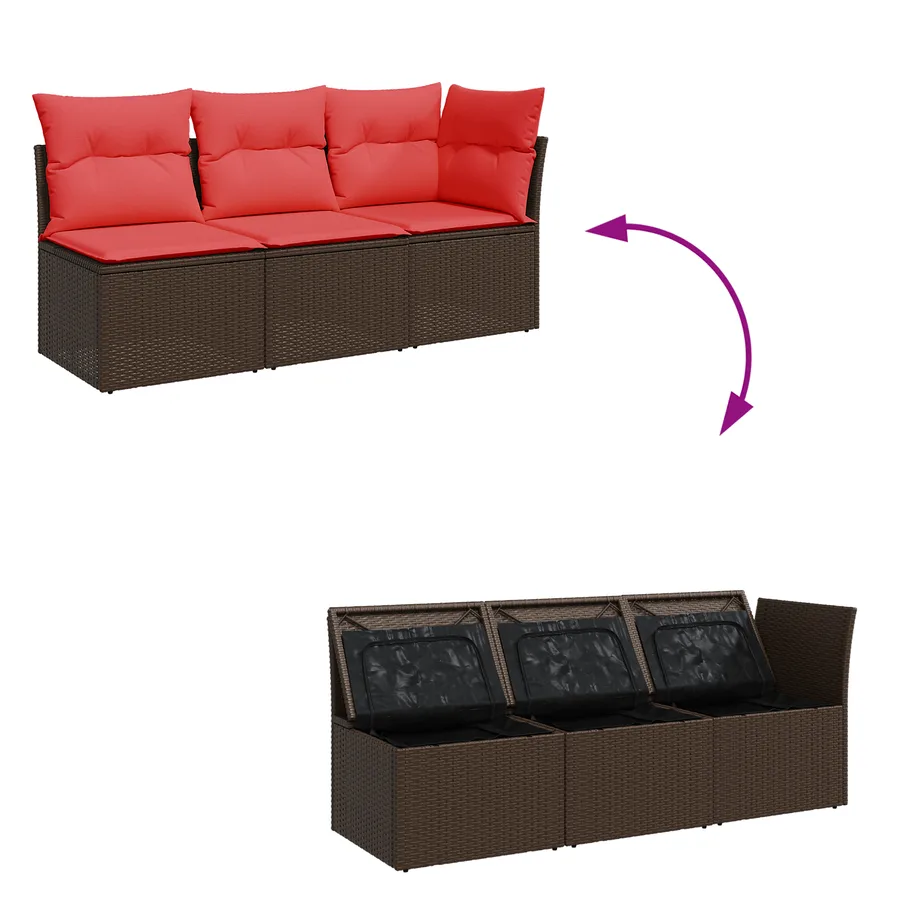 Canapé de jardin avec coussins 3 places en résine tressée marron - 8