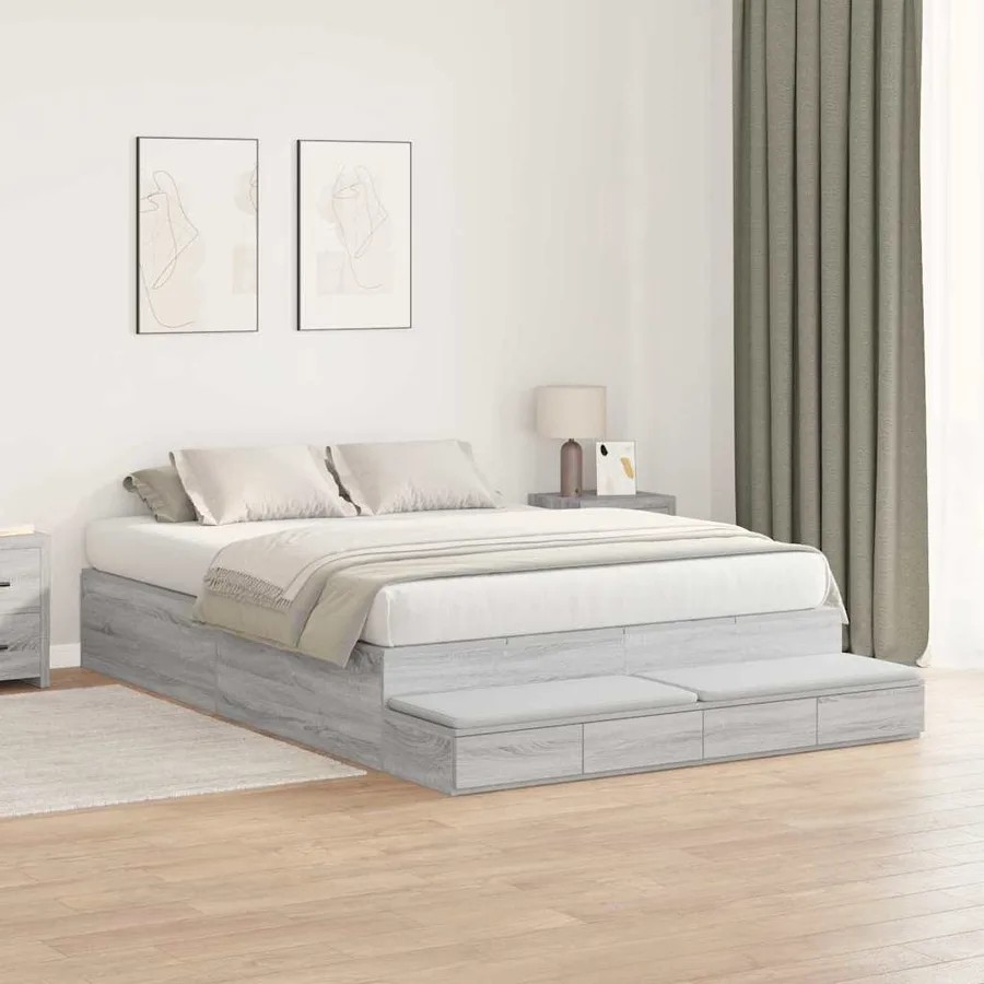 Cadre de lit avec rangement avec tiroir Gris Sonoma 135 cm - 5