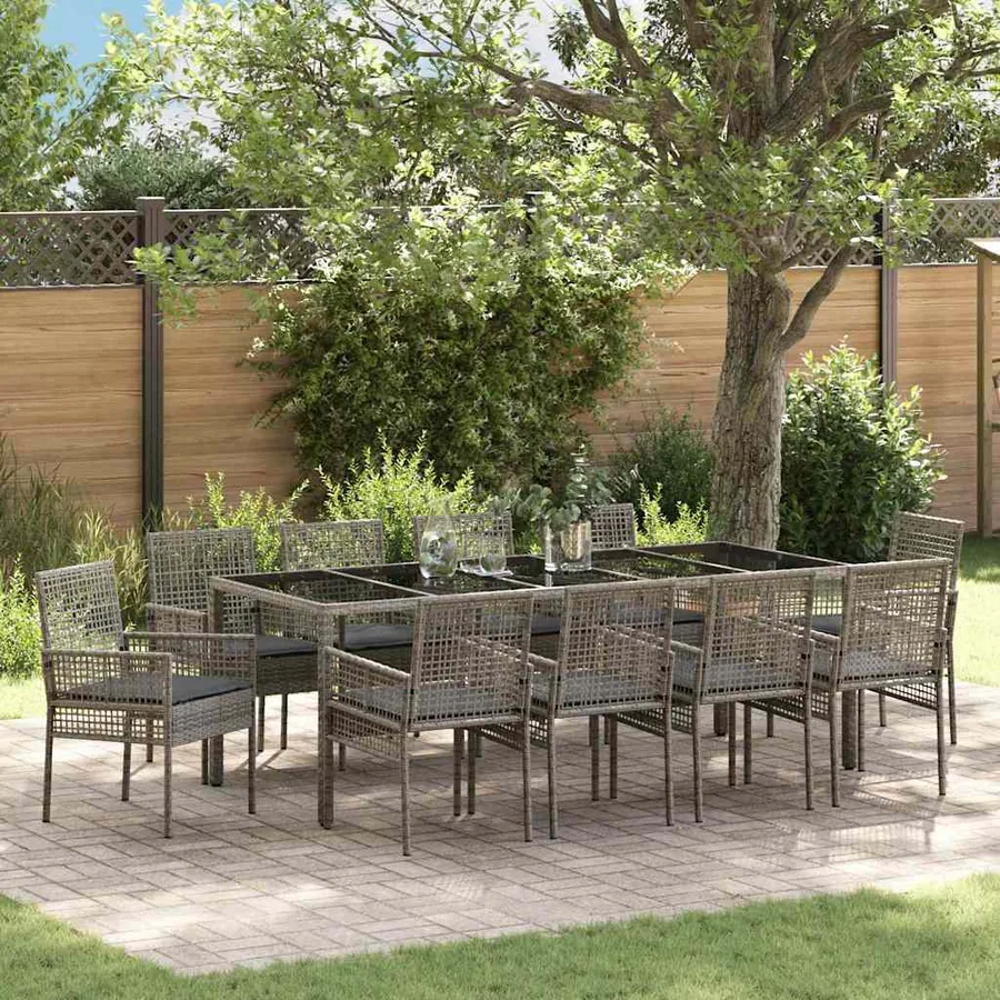Ensemble de salle à manger pour jardin 11 pcs Gris polyrotin