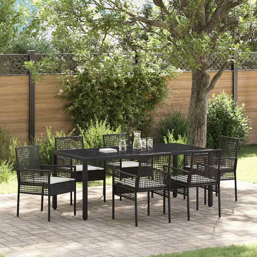 Ensemble de salle à manger pour jardin 7 pcs Noir polyrotin