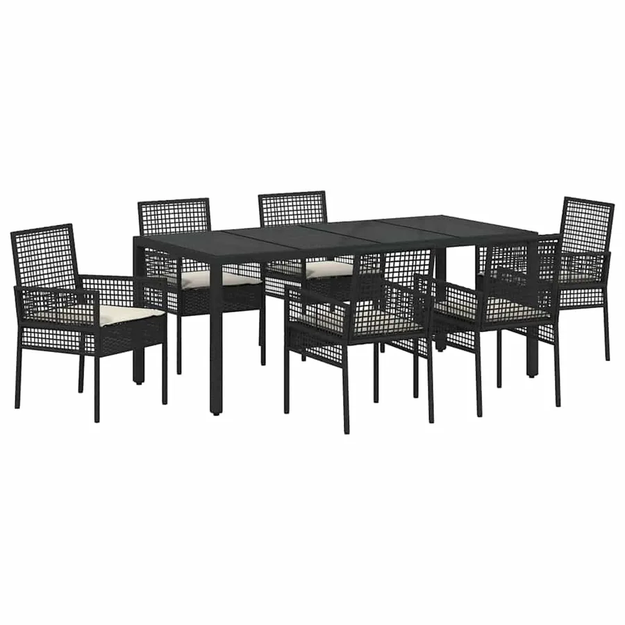 Ensemble de salle à manger pour jardin 7 pcs Noir polyrotin - 2