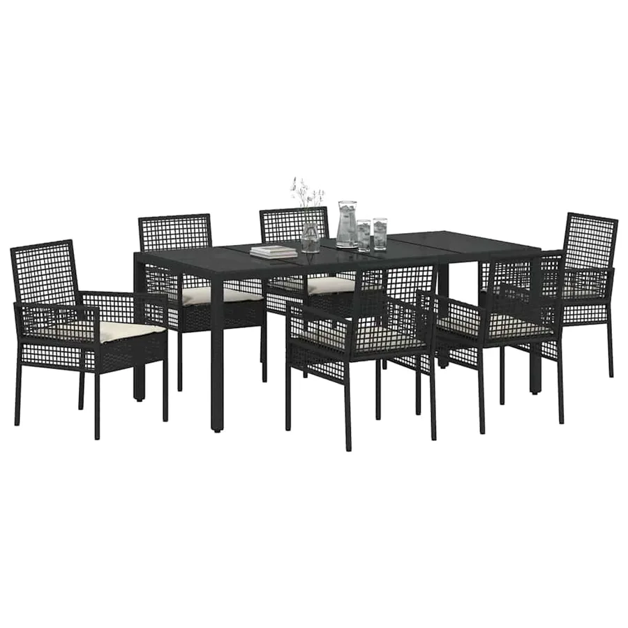 Ensemble de salle à manger pour jardin 7 pcs Noir polyrotin - 3