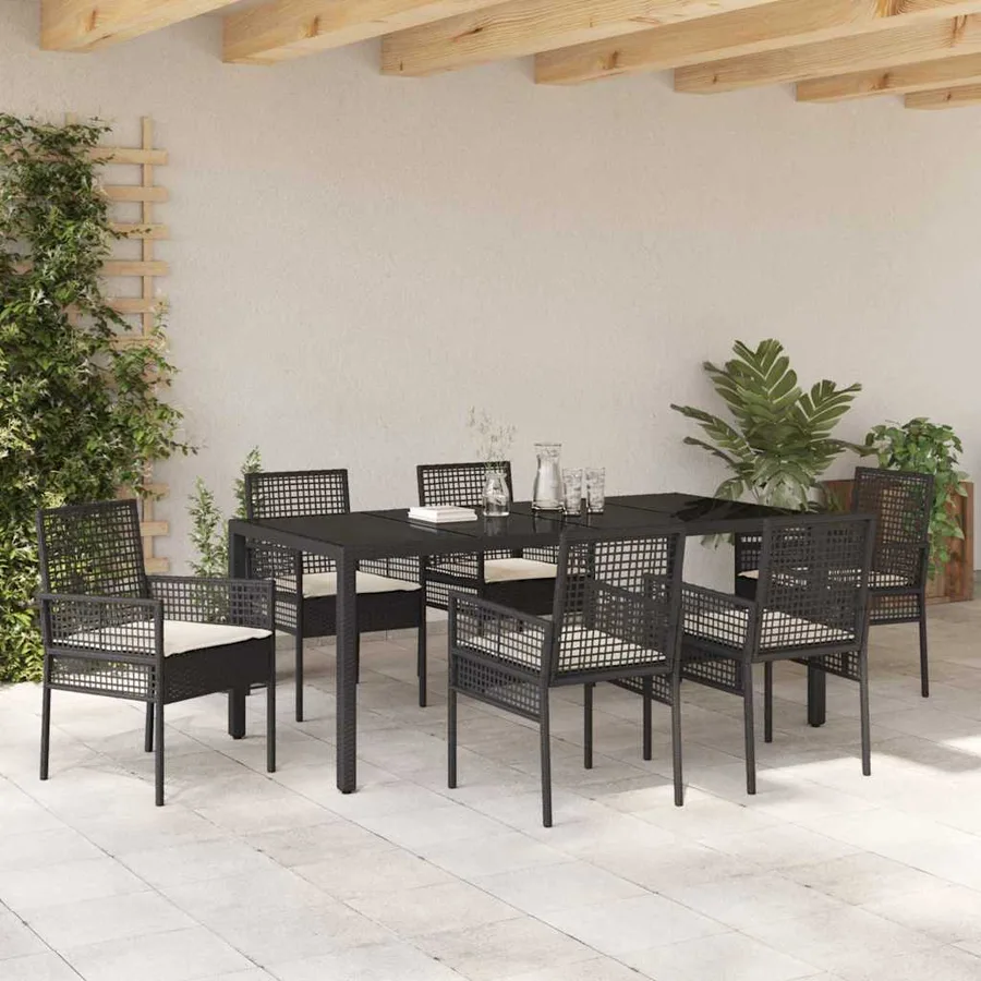Ensemble de salle à manger pour jardin 7 pcs Noir polyrotin - 4