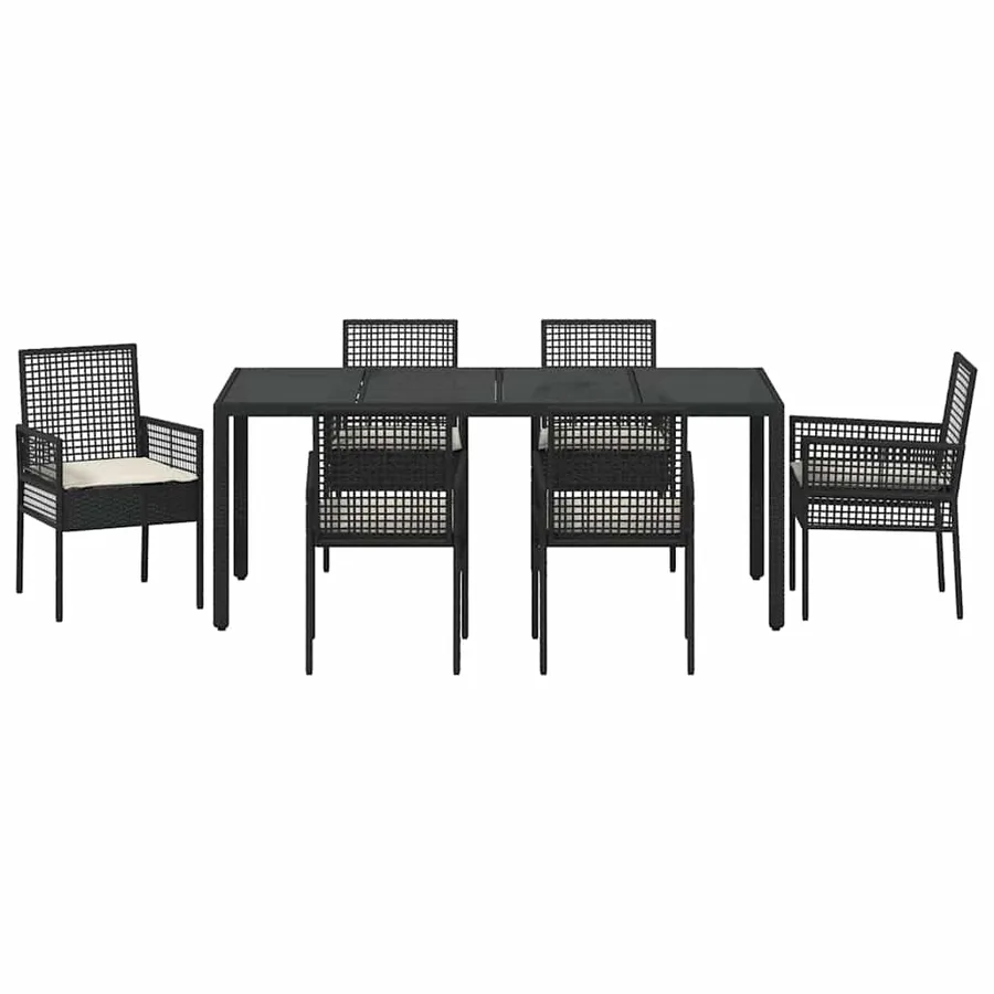 Ensemble de salle à manger pour jardin 7 pcs Noir polyrotin - 7