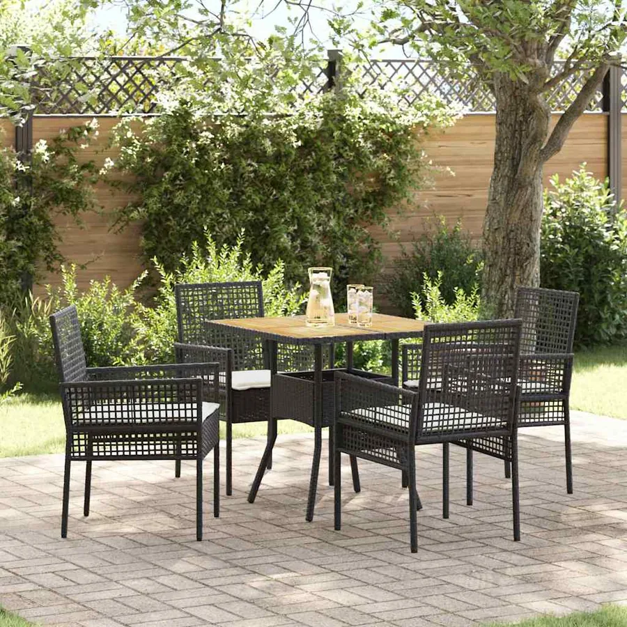 Ensemble de salle à manger pour jardin 5 pcs Noir polyrotin