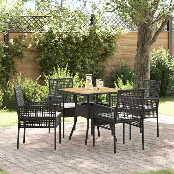 Ensemble de salle à manger pour jardin 5 pcs Noir polyrotin
