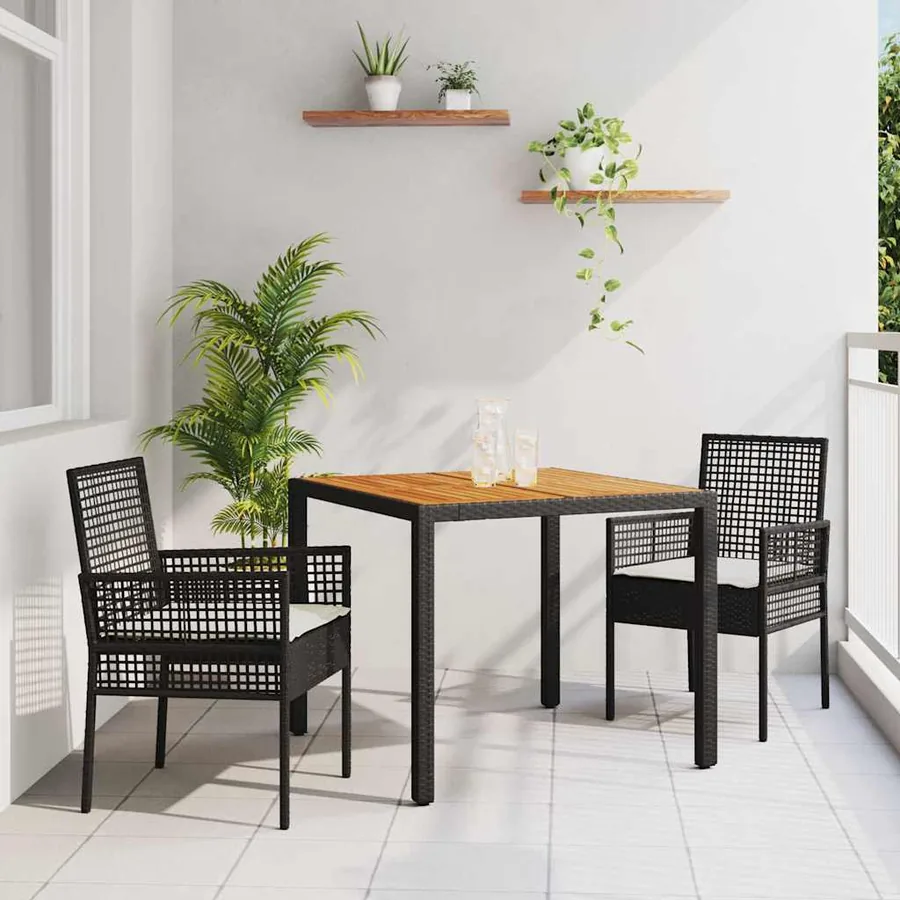 Ensemble de salle à manger pour jardin 3 pcs Noir polyrotin