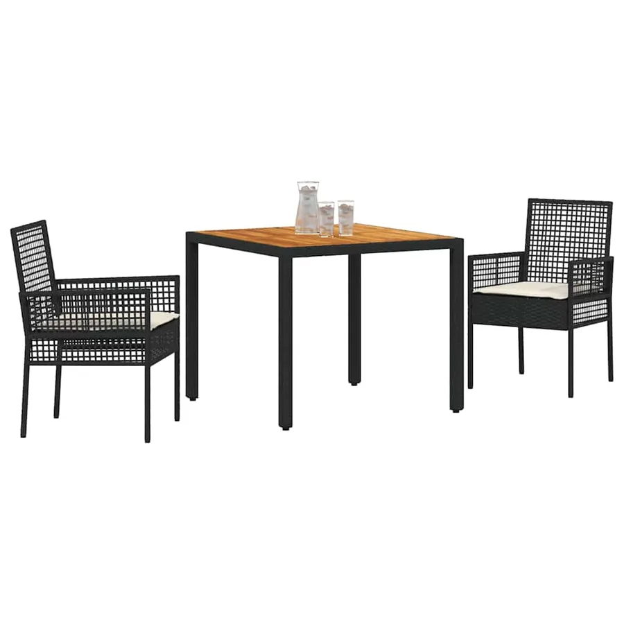 Ensemble de salle à manger pour jardin 3 pcs Noir polyrotin - 3