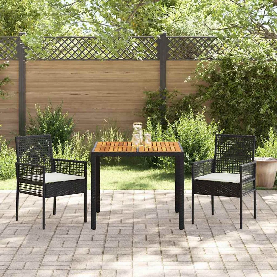 Ensemble de salle à manger pour jardin 3 pcs Noir polyrotin - 4
